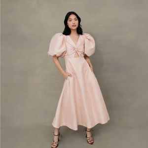 Aje pink puff sleeve midi dress